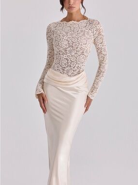 House of CB- ELLIE Vintage Ivory Lace Long Sleeve BODYSUIT ONLY